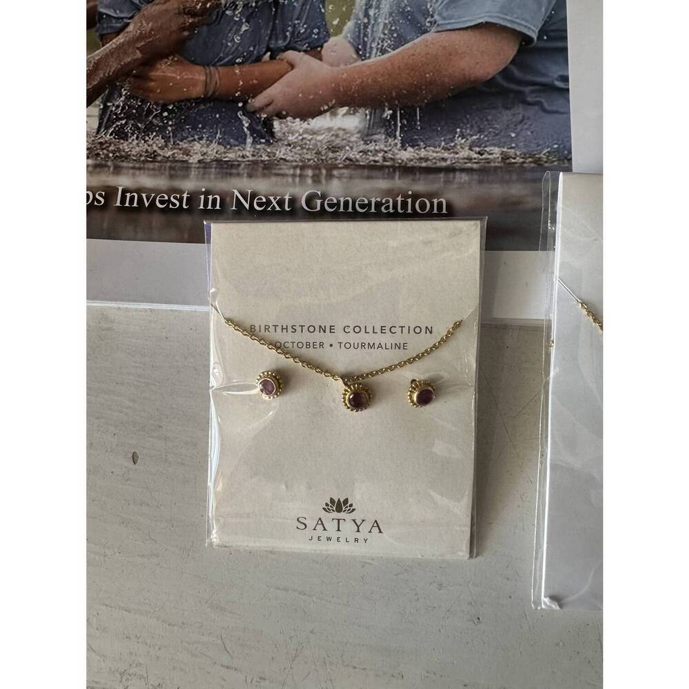 NEW SATYA JEWELRY women's tourmaline necklace and earrings set in gold